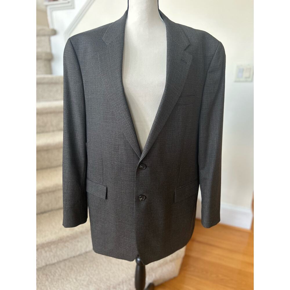 Ralph Lauren Wool Houndstooth Grey Blazer with Red, Green, & Navy Pattern